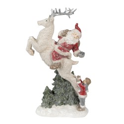 Clayre & Eef Beeld Kerstman 33 cm Rood Wit Polyresin