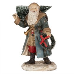 Clayre & Eef Weihnachtsdekorationsfigur Weihnachtsmann 25 cm Blau Polyresin