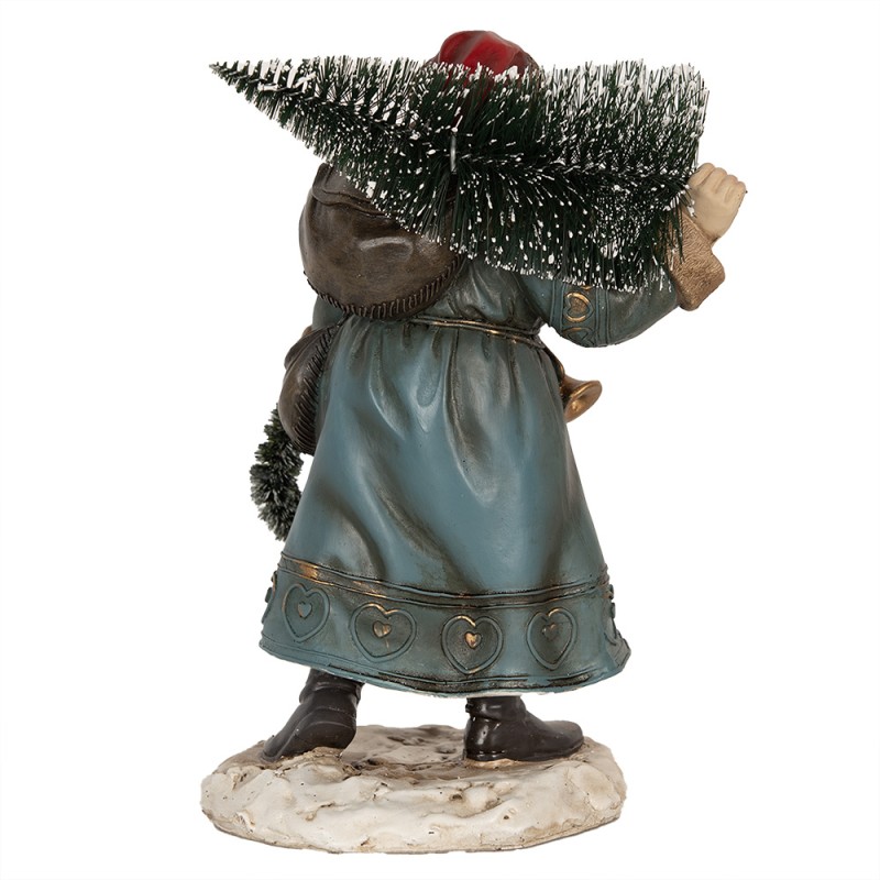 Clayre & Eef Figure de Noël Père Noël 25 cm Bleu Polyrésine