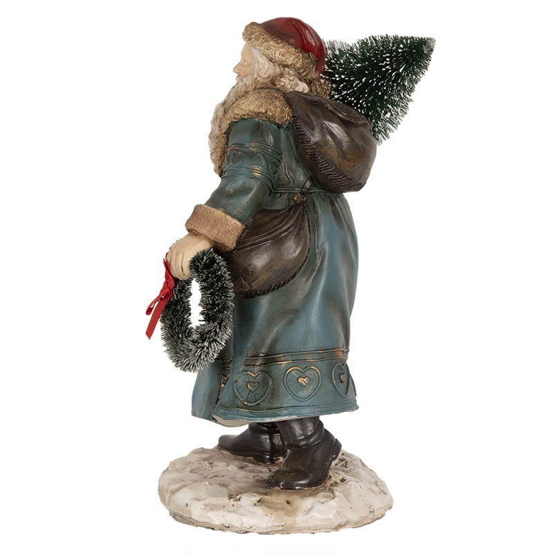 Clayre & Eef Figure de Noël Père Noël 25 cm Bleu Polyrésine