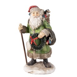 Clayre & Eef Figure de Noël Père Noël 20 cm Vert Polyrésine