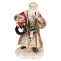 Clayre & Eef Decoratie Beeld Kerstman 25 cm Rood Beige Polyresin