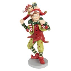 Clayre & Eef Kerstdecoratie Beeld Elf 19 cm Rood Groen Polyresin