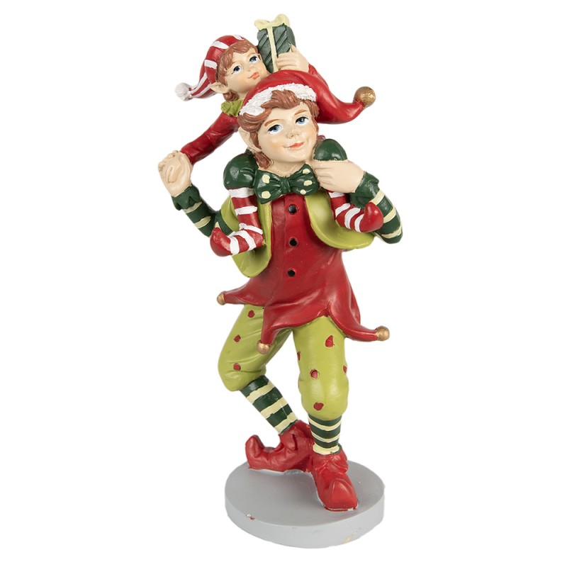 Clayre & Eef Figure de Noël Elfe 19 cm Rouge Vert Polyrésine