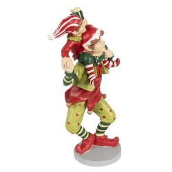 Clayre & Eef Statuetta decorativa di Natale Elfo 19 cm Rosso Verde  Poliresina