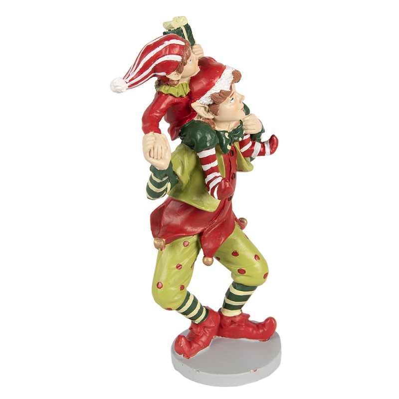 Clayre & Eef Figure de Noël Elfe 19 cm Rouge Vert Polyrésine