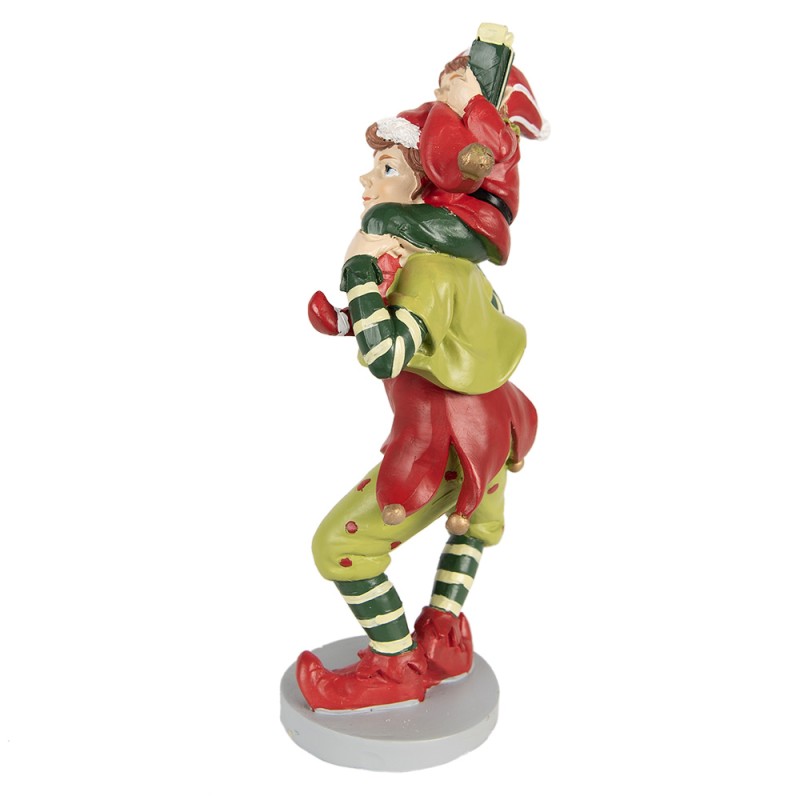 Clayre & Eef Figure de Noël Elfe 19 cm Rouge Vert Polyrésine