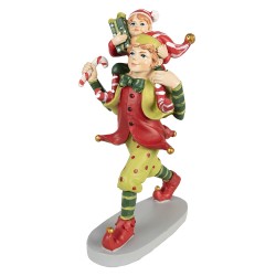 Clayre & Eef Figure de Noël Elfe 19 cm Rouge Vert Polyrésine