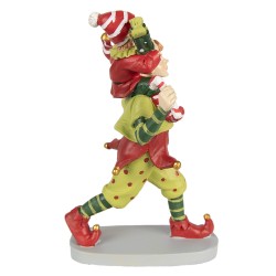 Clayre & Eef Figure de Noël Elfe 19 cm Rouge Vert Polyrésine