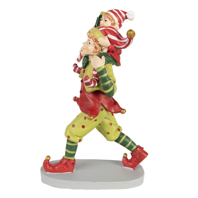 Clayre & Eef Statuetta decorativa di Natale Elfo 19 cm Rosso Verde  Poliresina