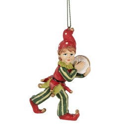 Clayre & Eef Kersthanger Elf 11 cm Rood Groen Polyresin