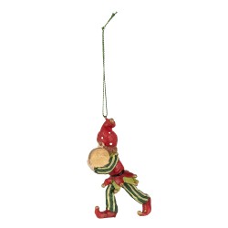 Clayre & Eef Kersthanger Elf 11 cm Rood Groen Polyresin