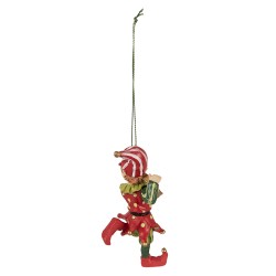 Clayre & Eef Kersthanger Elf 11 cm Rood Groen Polyresin