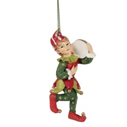 Clayre & Eef Weihnachtsanhänger Elf 11 cm Rot Grün Polyresin