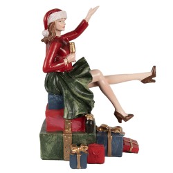 Clayre & Eef Figure de Noël Femme 18 cm Rouge Polyrésine