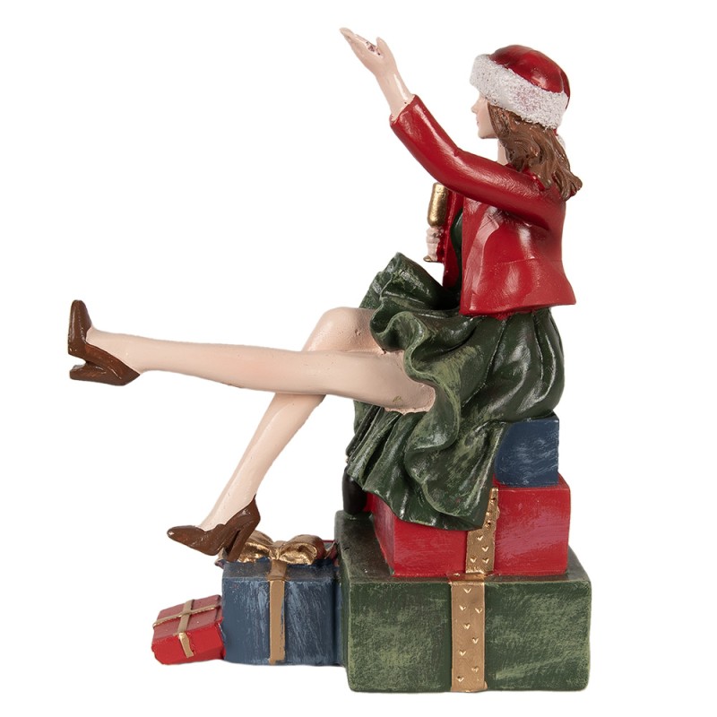 Clayre & Eef Statuetta decorativa di Natale Donna 18 cm Rosso Poliresina