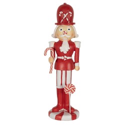 Clayre & Eef Kerstdecoratie Beeld Notenkraker 23 cm Rood Wit Polyresin