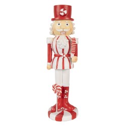 Clayre & Eef Kerstdecoratie Beeld Notenkraker 23 cm Rood Wit Polyresin