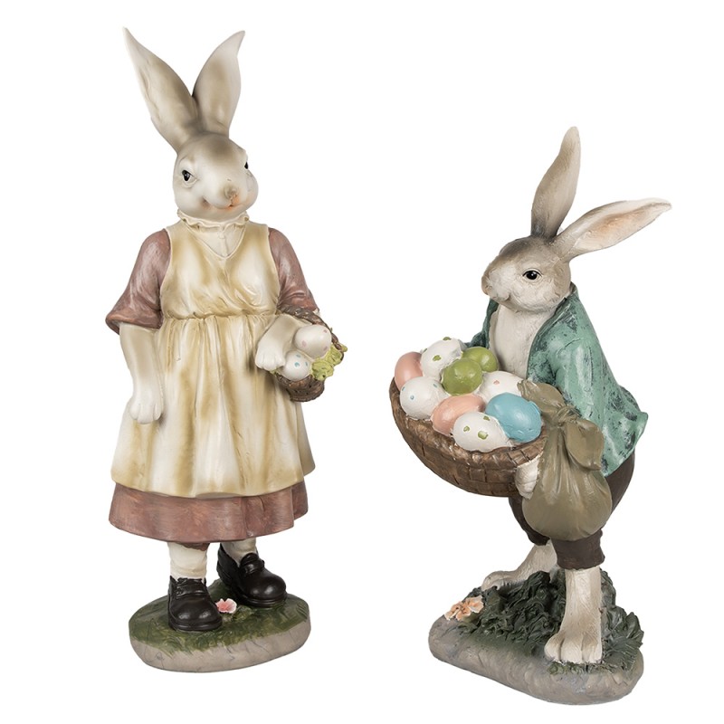 Clayre & Eef Figurine Lapin 38 cm Marron Rose Polyrésine