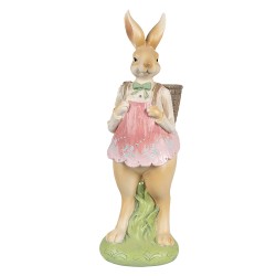 Clayre & Eef Figurine Lapin 31 cm Marron Rose Polyrésine