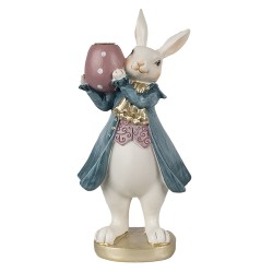 Clayre & Eef Figurine Lapin 20 cm Blanc Bleu Polyrésine