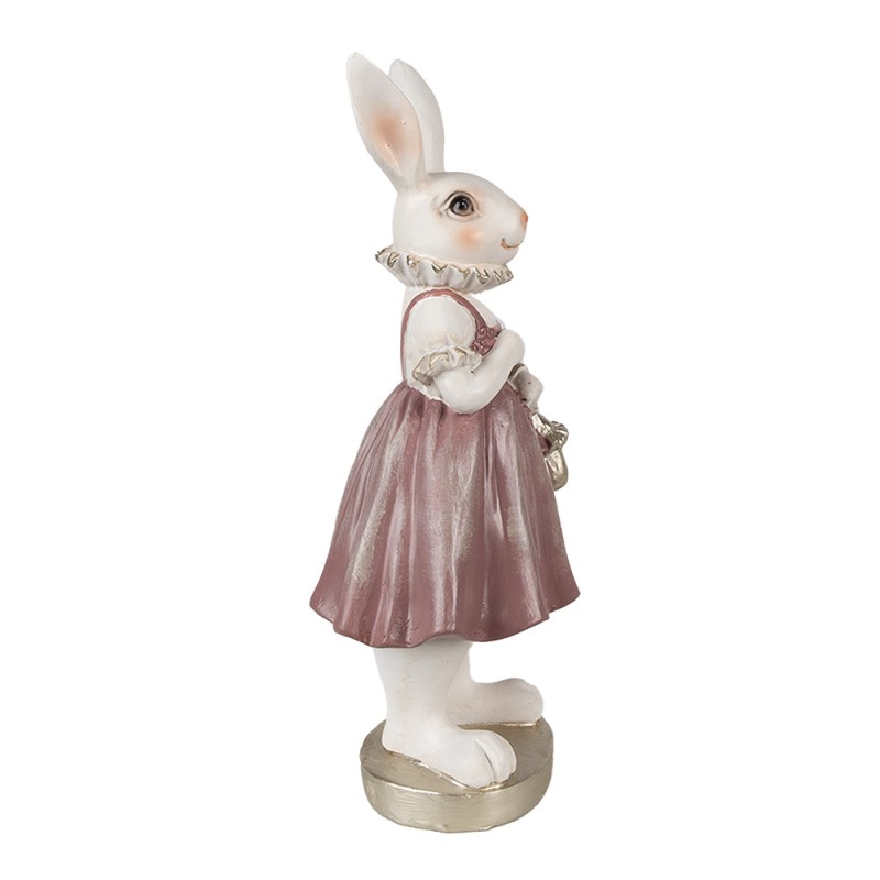 Clayre & Eef Figurine Lapin 27 cm Blanc Rose Polyrésine