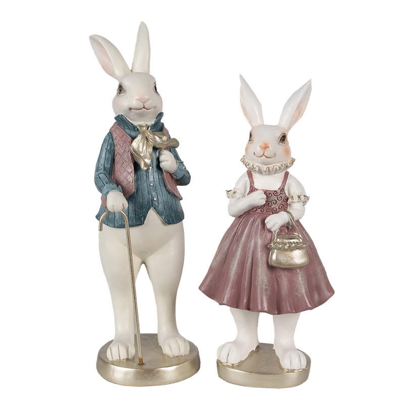 Clayre & Eef Figurine Lapin 27 cm Blanc Rose Polyrésine