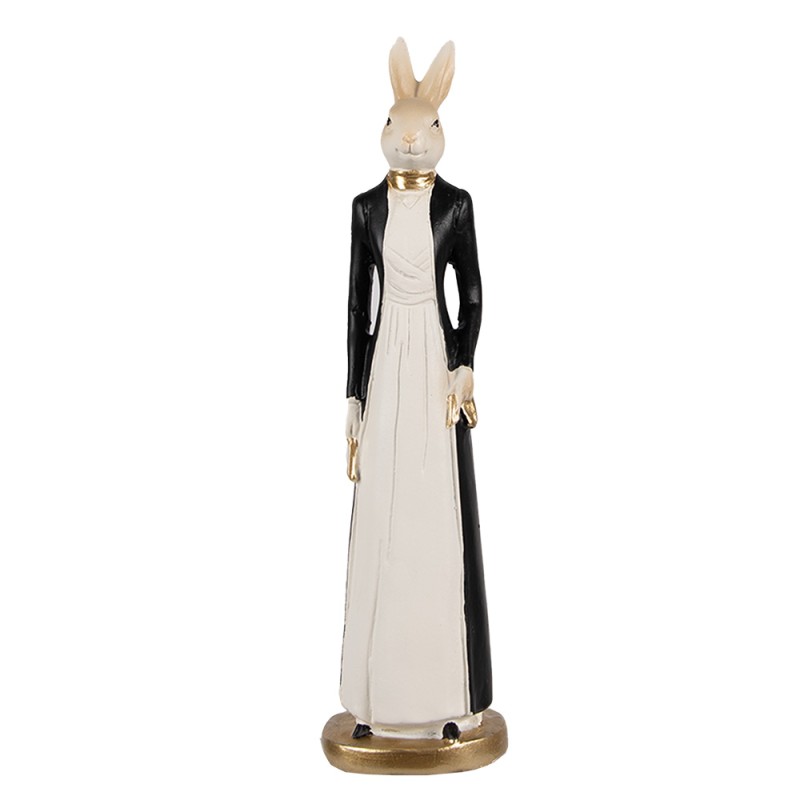 Clayre & Eef Figurine Lapin 20 cm Blanc Noir Polyrésine