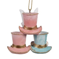 Clayre & Eef Pendentif de Pâques Chapeau 7 cm Rose Bleu Polyrésine