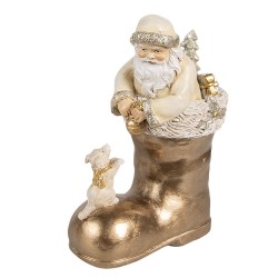 Clayre & Eef Figurine décorative Père Noël 16 cm Beige Couleur or Plastique