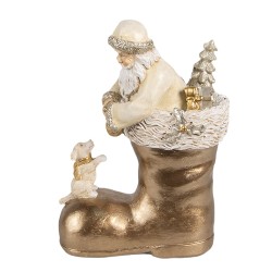 Clayre & Eef Decoratie Beeld Kerstman 16 cm Beige Goudkleurig Kunststof