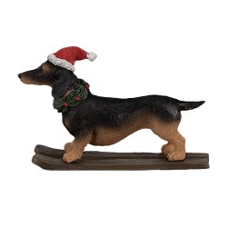 Clayre & Eef Figure de Noël Chien Teckel 10x3x7 cm Marron Plastique