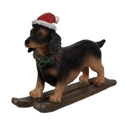 Clayre & Eef Kerstdecoratie Beeld Hond Teckel 10x3x7 cm Bruin Kunststof