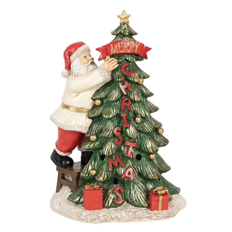 Clayre & Eef Kerstdecoratie met LED-verlichting Kerstman 15x10x22 cm Groen Kunststof