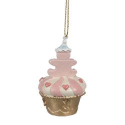 Clayre & Eef Kersthanger Cupcake Ø 5x8 cm Roze Kunststof