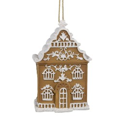 Clayre & Eef Weihnachtsanhänger Lebkuchenhaus 6x4x9 cm Braun Kunststoff