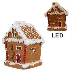 Clayre & Eef Gingerbread house with LED 11x9x13 cm Brown Plastic