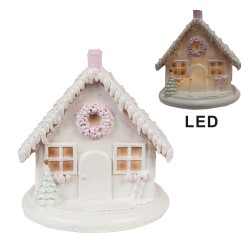 Clayre & Eef Gingerbread house met LED 13 cm Wit Kunststof