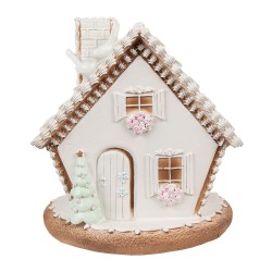 Clayre & Eef Gingerbread house met LED 17 cm Wit Kunststof