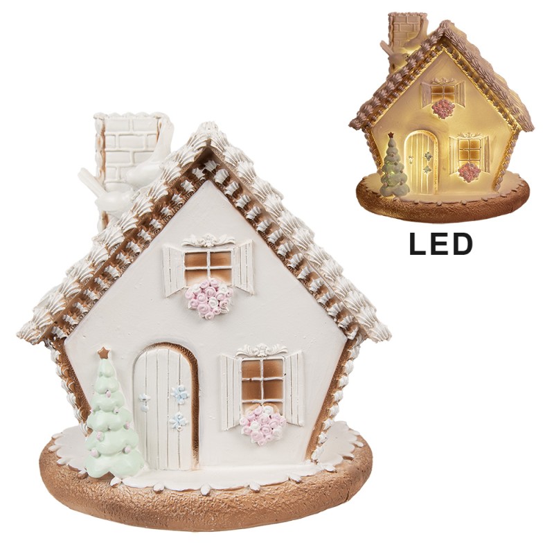 Clayre & Eef Gingerbread house with LED 17 cm White Plastic