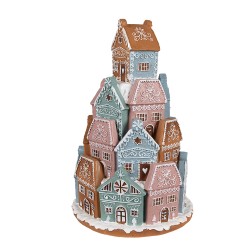 Clayre & Eef Gingerbread house met LED Ø19x28 cm Bruin Blauw Kunststof