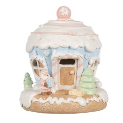 Clayre & Eef Decoratie Huis met LED Gingerbread house 14 cm Blauw Kunststof