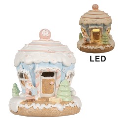 Clayre & Eef Decorativa Casa con LED Casa di pan di zenzero 14 cm Blu Plastica