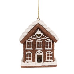 Clayre & Eef Christmas Pendant with LED Gingerbread house 9x6x10 cm Brown Plastic