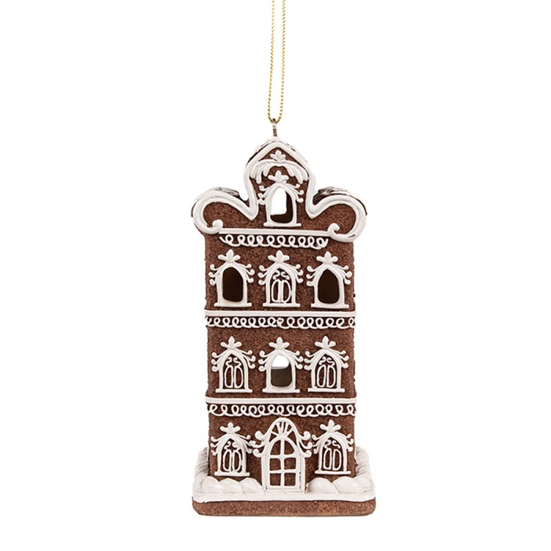 Clayre & Eef Pendentifs de Noël à LED Maison en pain d'épices 7x6x12 cm Marron Plastique