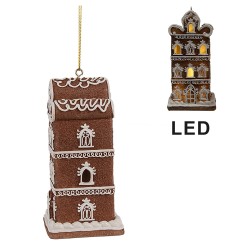 Clayre & Eef Pendentifs de Noël à LED Maison en pain d'épices 7x6x12 cm Marron Plastique