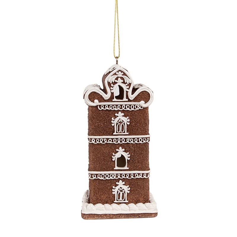 Clayre & Eef Pendentifs de Noël à LED Maison en pain d'épices 7x6x12 cm Marron Plastique