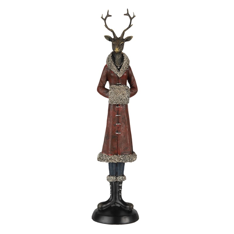 Clayre & Eef Figurine Cerf 8x8x35 cm Rouge Polyrésine