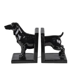 Clayre & Eef Serre-livres set de 2 Chien 25x9x15 cm Noir Plastique