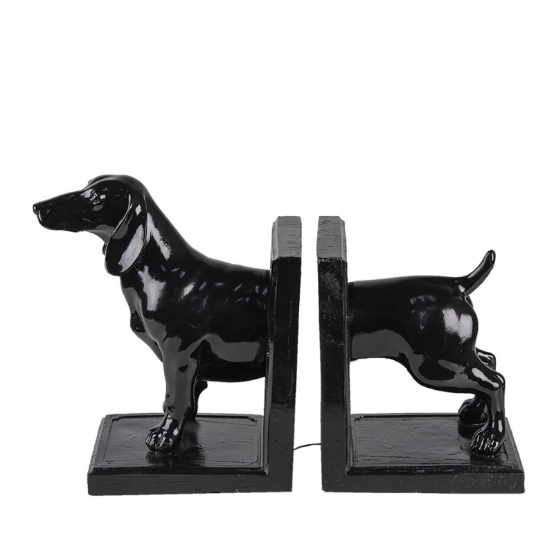 Clayre & Eef Bücherstützen 2-er Set Hund 25x9x15 cm Schwarz Kunststoff